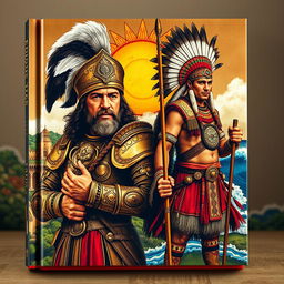 A stunning book cover featuring a dual portrait that captures the essence of a Spanish conquistador and an Inca warrior, symbolizing their cultural contrast and historical clash