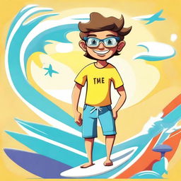 A high-quality digital art image of a dorky surfer boy