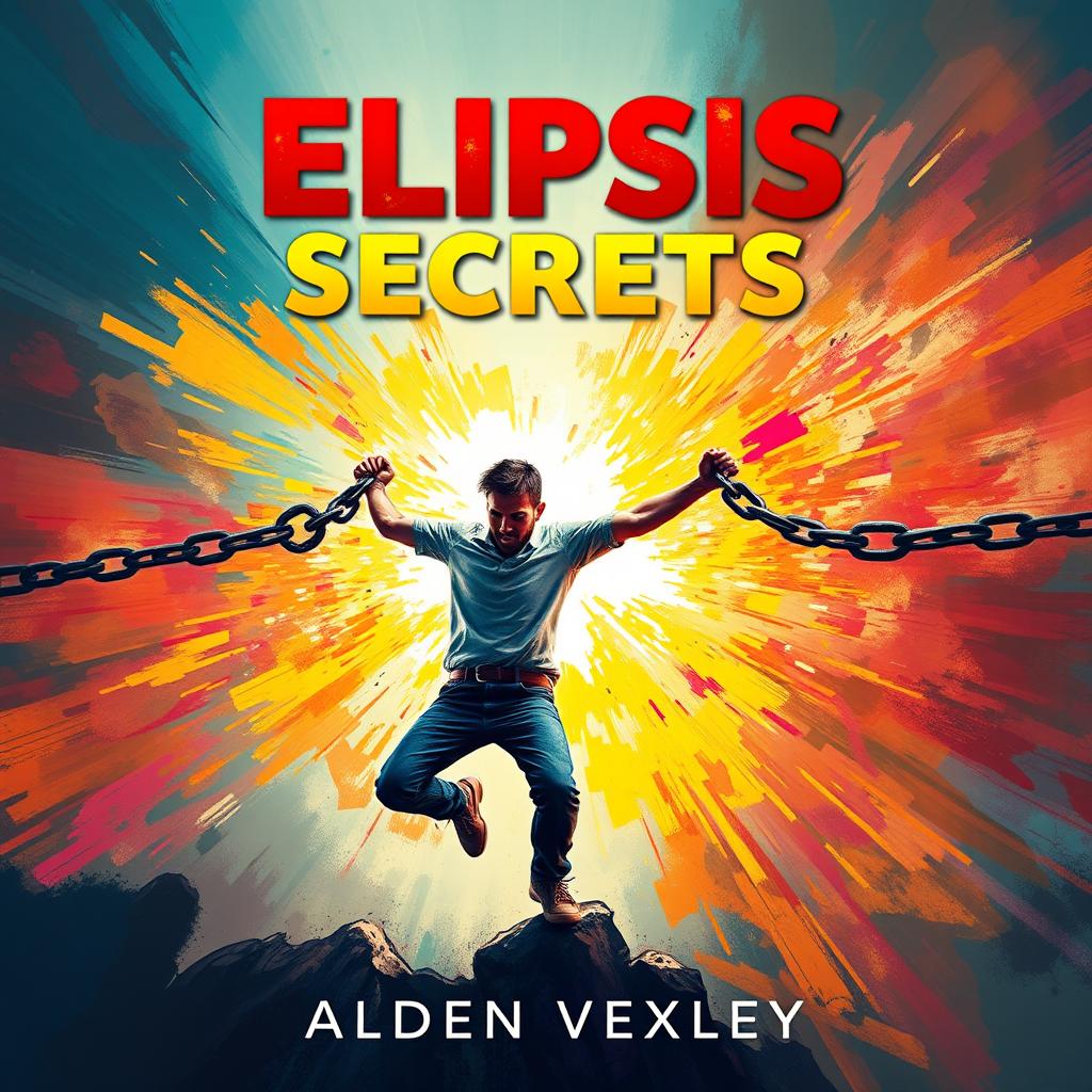 A realistic and vibrant digital artwork featuring a person breaking free from chains in the center of the image