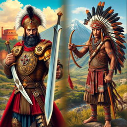 A captivating book cover that beautifully illustrates the duality between a Spanish conquistador and an Incan warrior