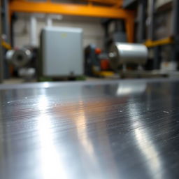 A detailed close-up of a shiny metallic surface, showcasing reflections and intricate textures