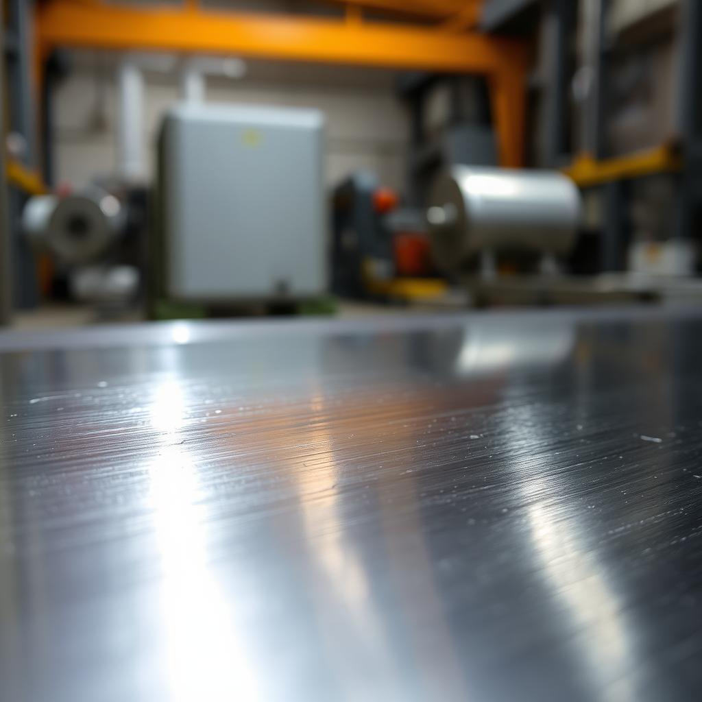 A detailed close-up of a shiny metallic surface, showcasing reflections and intricate textures