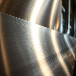 A detailed close-up of a shiny metallic surface, showcasing reflections and intricate textures