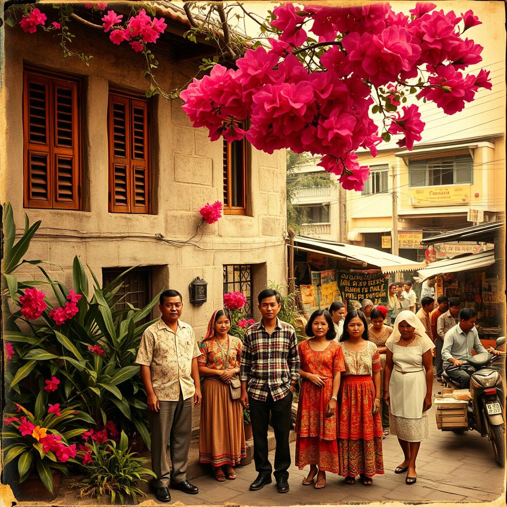 An old photograph inspired by the 1930s Philippines, featuring warm and vibrant colors