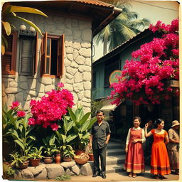 An old photograph inspired by the 1930s Philippines, featuring warm and vibrant colors