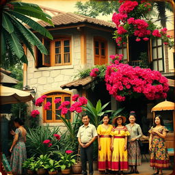 An old photograph inspired by the 1930s Philippines, featuring warm and vibrant colors