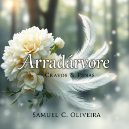 A fantasy book cover design for 'Arradárvore - Cravos & Penas' by Samuel C