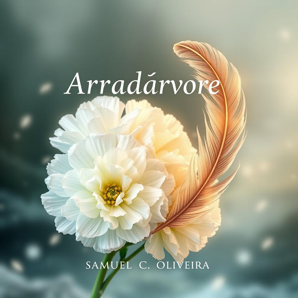 A fantasy book cover design for 'Arradárvore - Cravos & Penas' by Samuel C