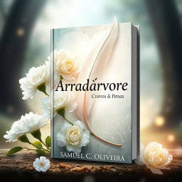 A fantasy book cover design for 'Arradárvore - Cravos & Penas' by Samuel C