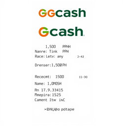 A stylized digital receipt for a GCash transaction, showing a transfer of 1,500 PHP