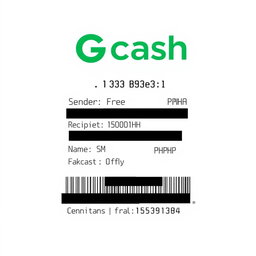 A stylized digital receipt for a GCash transaction, showing a transfer of 1,500 PHP