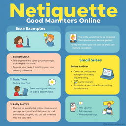 A visually engaging poster illustrating the Netiquette rules with clear examples
