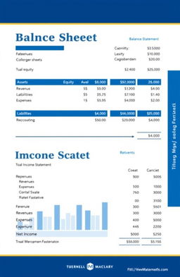 A detailed financial statement featuring a balance sheet and income statement