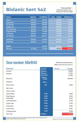 A detailed financial statement featuring a balance sheet and income statement