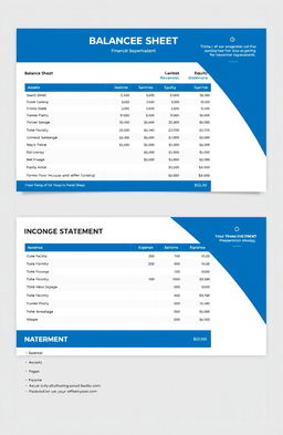 A detailed financial statement featuring a balance sheet and income statement