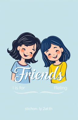 A cute aesthetic book cover featuring two female friends in a colorful cartoon style illustration, perfectly suited for a children's picture book
