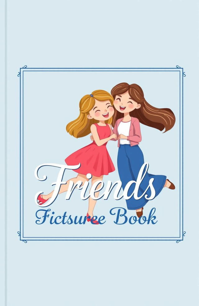 A cute aesthetic book cover featuring two female friends in a colorful cartoon style illustration, perfectly suited for a children's picture book