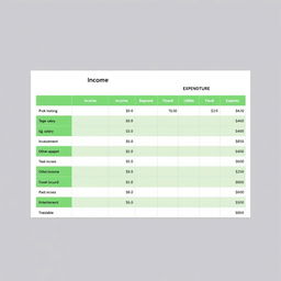 An income and expenditure budget sheet designed for clear visibility and understanding