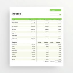 An income and expenditure budget sheet designed for clear visibility and understanding