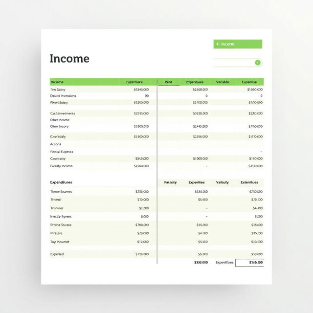 An income and expenditure budget sheet designed for clear visibility and understanding