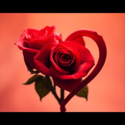 A vibrant red rose intertwined gracefully with a heart, both elements forming a harmonious shape that symbolizes love and passion