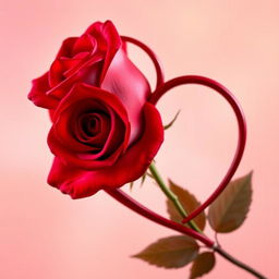 A vibrant red rose intertwined gracefully with a heart, both elements forming a harmonious shape that symbolizes love and passion