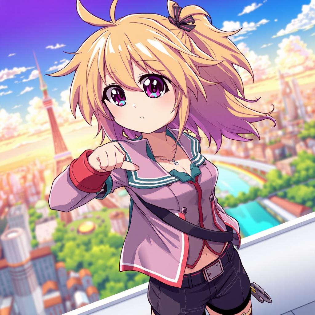 An anime-style illustration inspired by the original photograph, featuring a character with bright anime-style hair, large expressive eyes, and a dynamic pose