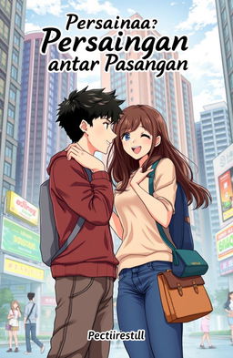 An anime-style novel cover depicting two college students in a competitive relationship