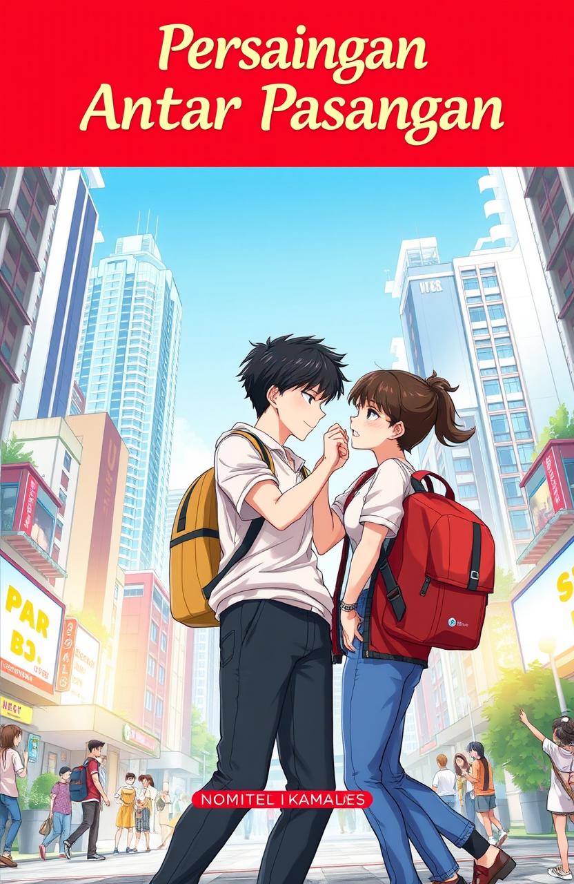 An anime-style novel cover depicting two college students in a competitive relationship