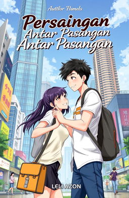 An anime-style novel cover depicting two college students in a competitive relationship