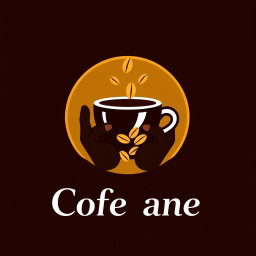 A logo design featuring a stylized coffee cup and hands in a dynamic pose, where the circle surrounding the cup is enlarged and colored gold