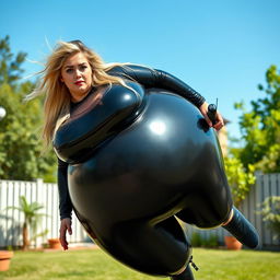 A full-length head-to-toe photograph of a sexy, beautiful girl with an innocent aura and a thin face, showcasing very thick, long, messy dirty blond hair, blue eyeshadow, and pink lipstick