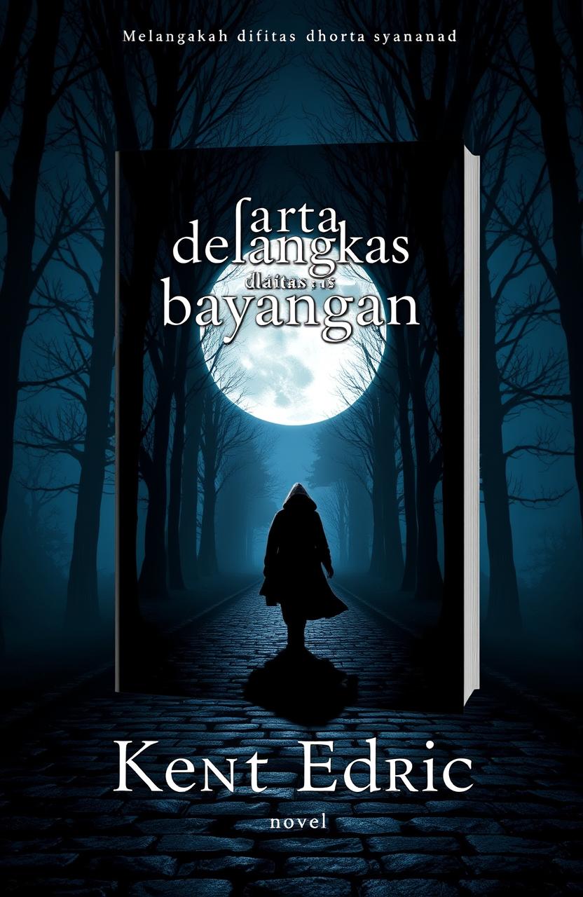 A captivating book cover design for the novel titled 'Melangkah diatas bayangan' by Kent Edric