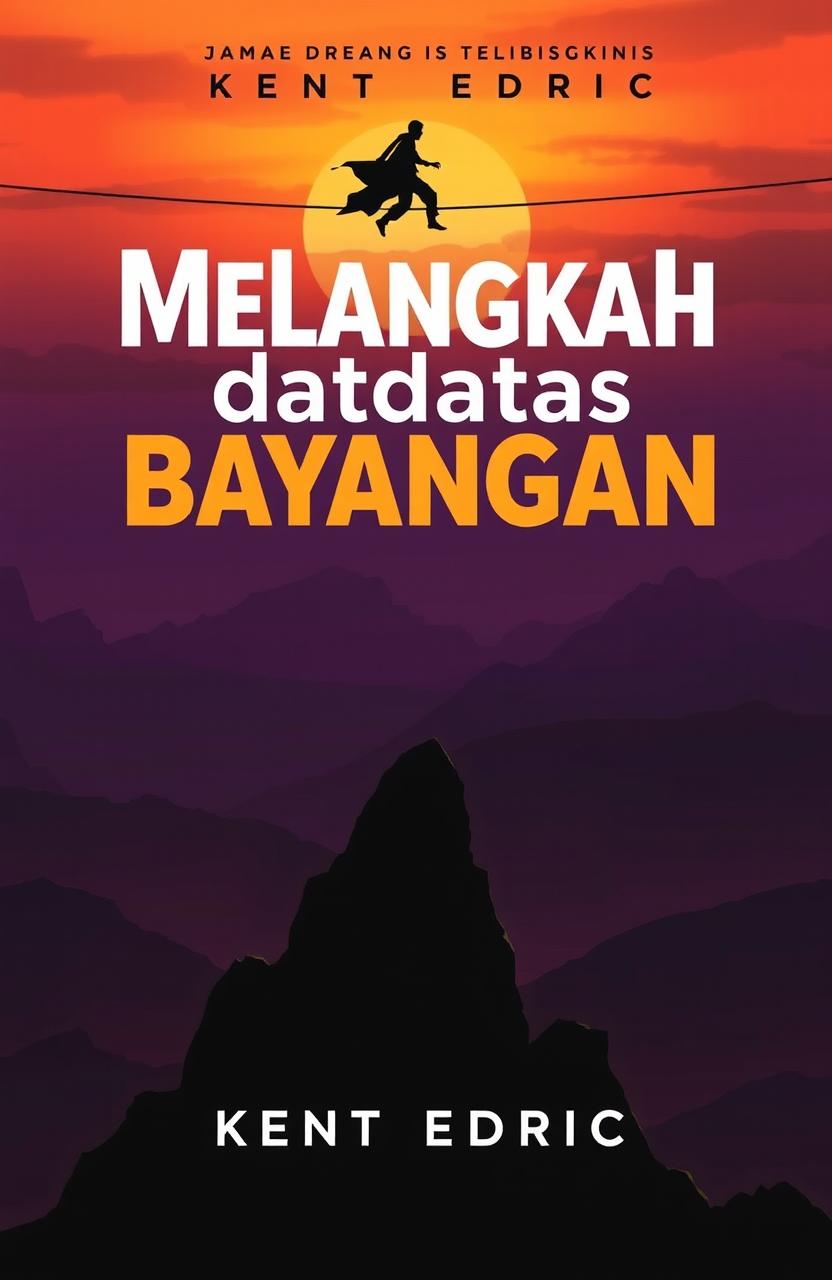 A captivating novel cover for 'Melangkah diatas bayangan' by Kent Edric, showcasing the theme of challenges in achieving aspirations