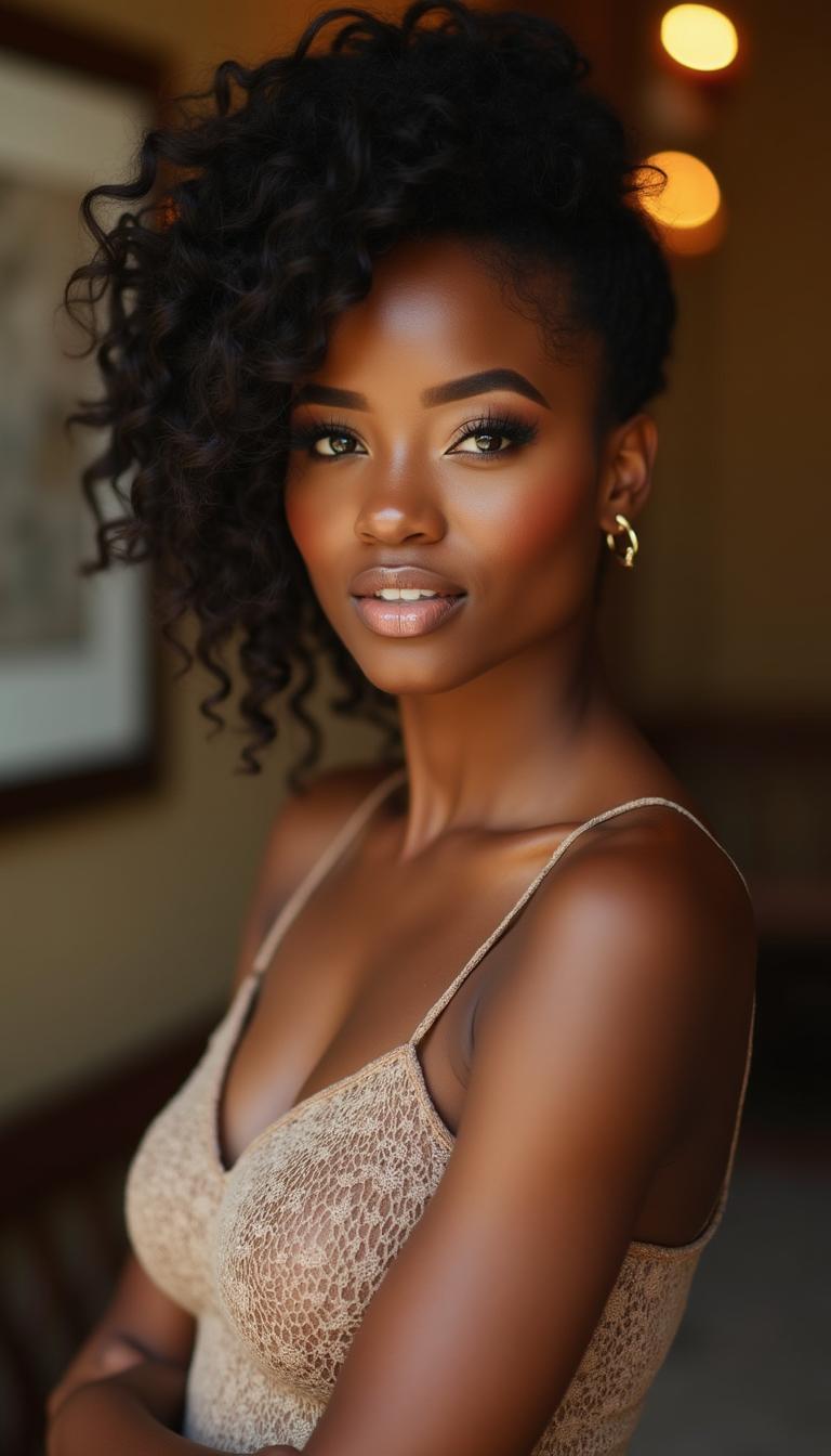 A stunning portrait of an African American woman, representing elegance and grace, with a beautiful face that embodies Southern charm