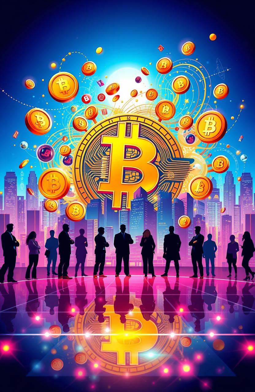 An imaginative and vibrant illustration capturing the essence of cryptocurrency