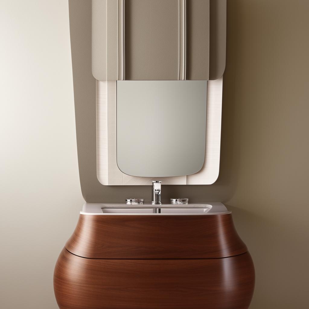 A detailed plan of a vanity with a distinctive curved design, incorporating elegance and sophistication into its layout.