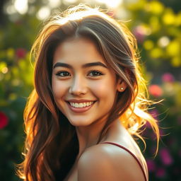A stunning portrait of a confident and attractive young adult with a warm, inviting smile