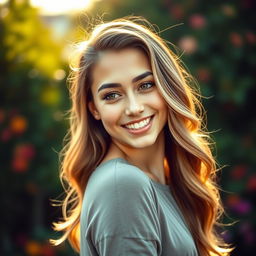 A stunning portrait of a confident and attractive young adult with a warm, inviting smile