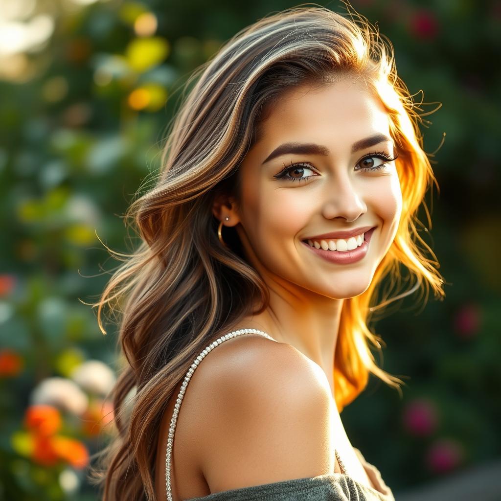 A stunning portrait of a confident and attractive young adult with a warm, inviting smile