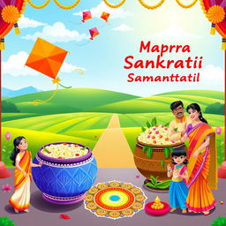 A beautiful illustration celebrating both Pongal and Makara Sankranti festivals