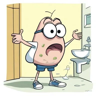 In the cartoon, the main character's entertaining adventure took a dark turn when they suddenly developed acute pyelonephritis from a bladder infection.