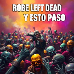 A lone hero surrounded by a horde of colorful, realistic zombies in a tense scene