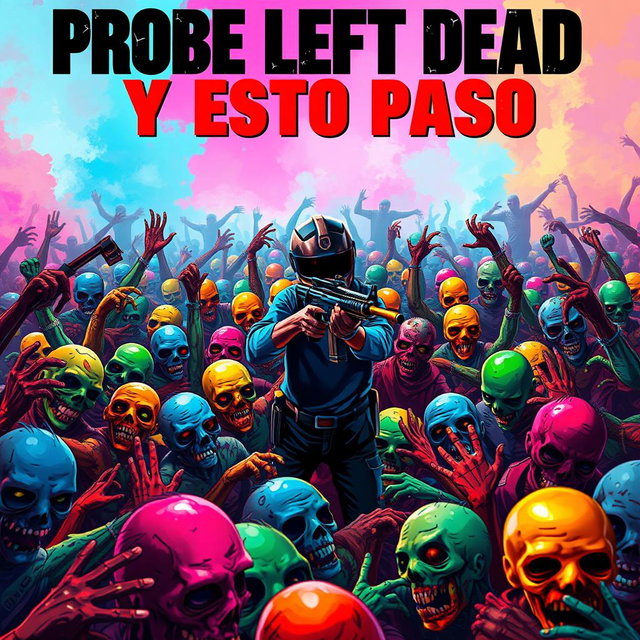 A lone hero surrounded by a horde of colorful, realistic zombies in a tense scene