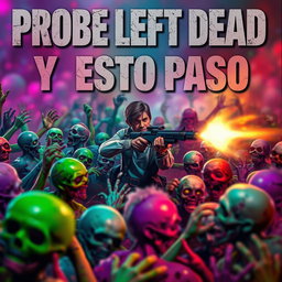 A lone hero surrounded by a horde of colorful, realistic zombies in a tense scene