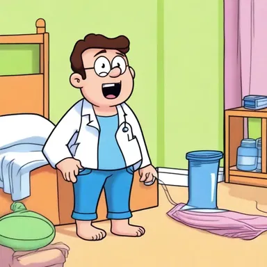 In the cartoon, the main character's entertaining adventure took a dark turn when they suddenly developed acute pyelonephritis from a bladder infection.