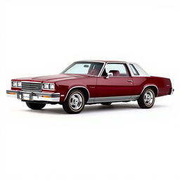 A classic 1981 Chevrolet Caprice, featuring a two-door design, in a rich burgundy color (vinotinto) with a silver roof