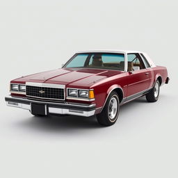 A classic 1981 Chevrolet Caprice, featuring a two-door design, in a rich burgundy color (vinotinto) with a silver roof
