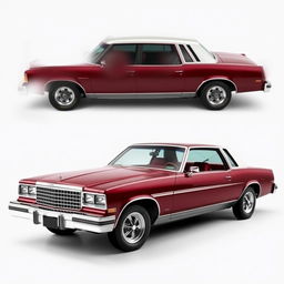 A classic 1981 Chevrolet Caprice, featuring a two-door design, in a rich burgundy color (vinotinto) with a silver roof