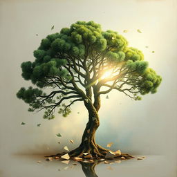 An abstract depiction of an Iranian cypress tree, incorporating elements of fragmentation and brokenness